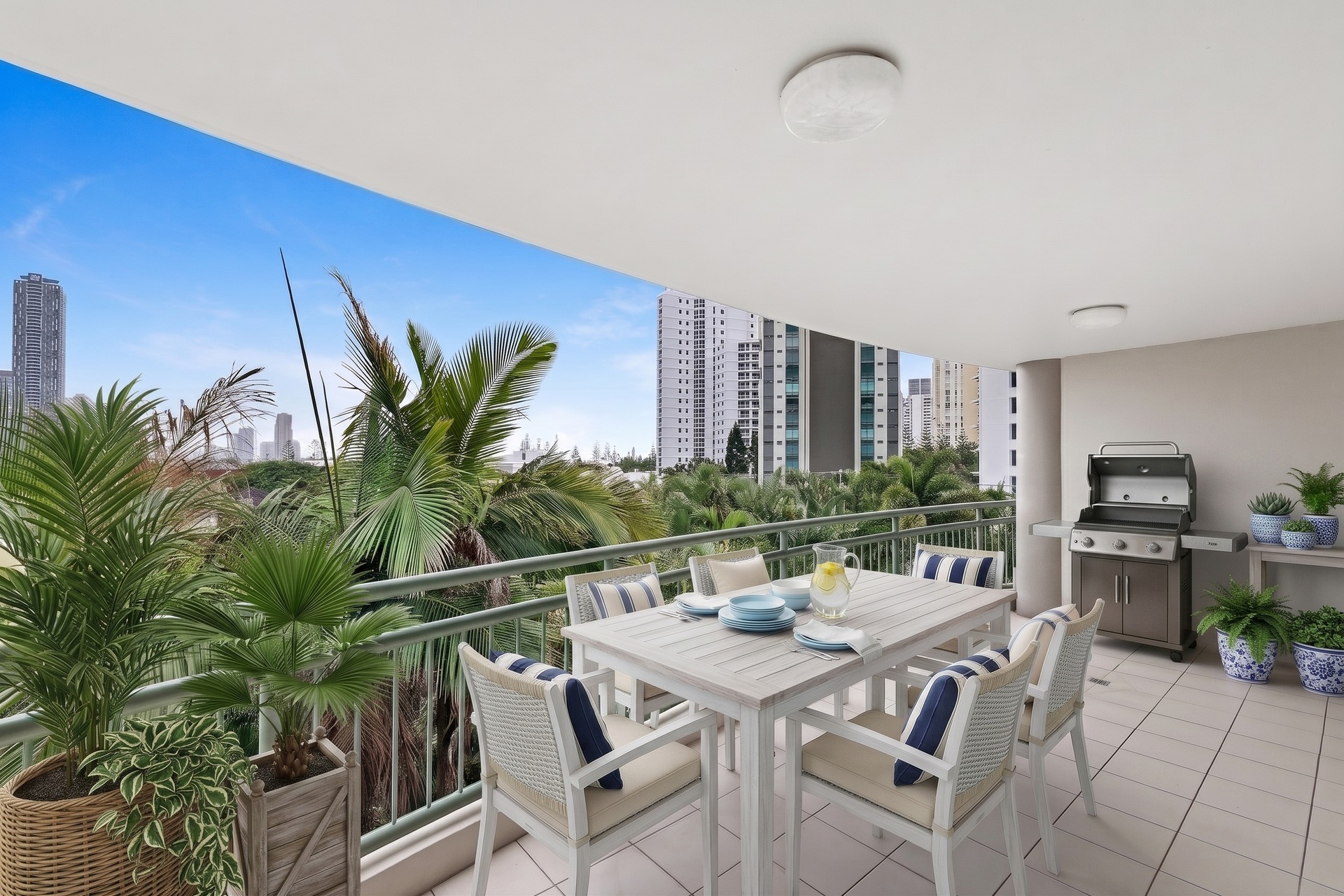 Balcony after virtual staging in hamptons style