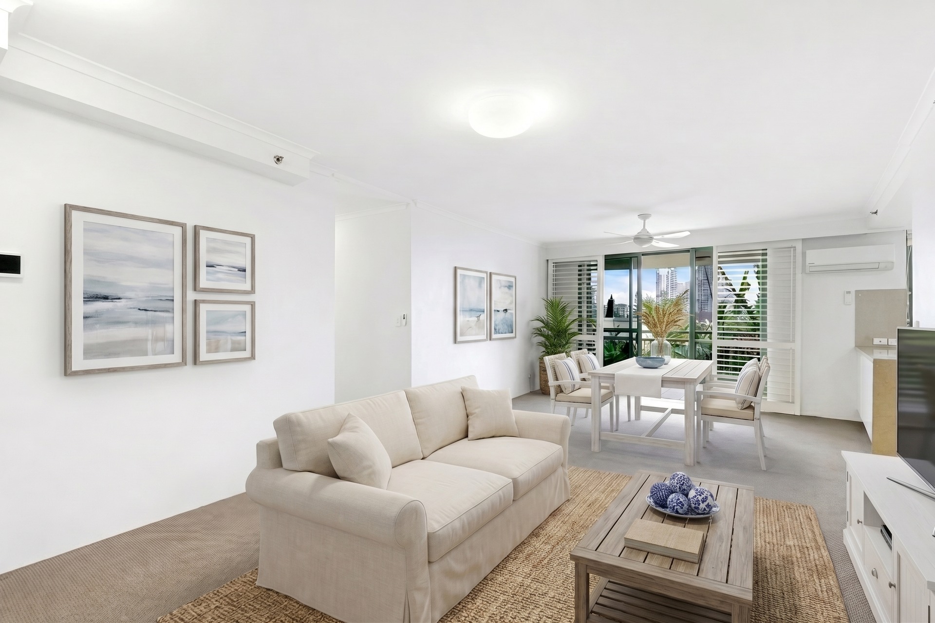 Living Room after virtual staging in hamptons style