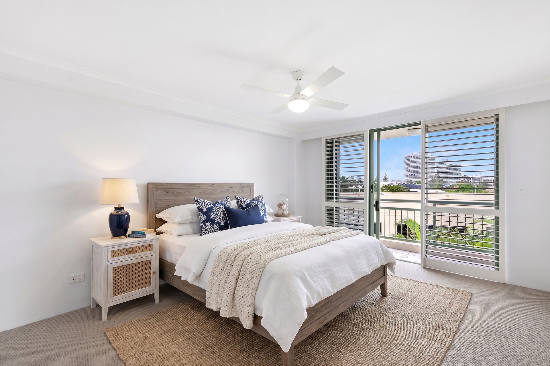 Bedroom after virtual staging in hamptons style